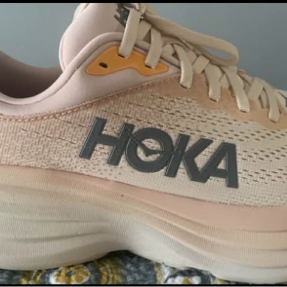 Hoka Shoes - Hoka Cream Sneakers with Breathable Mesh and Cushioned Midsole